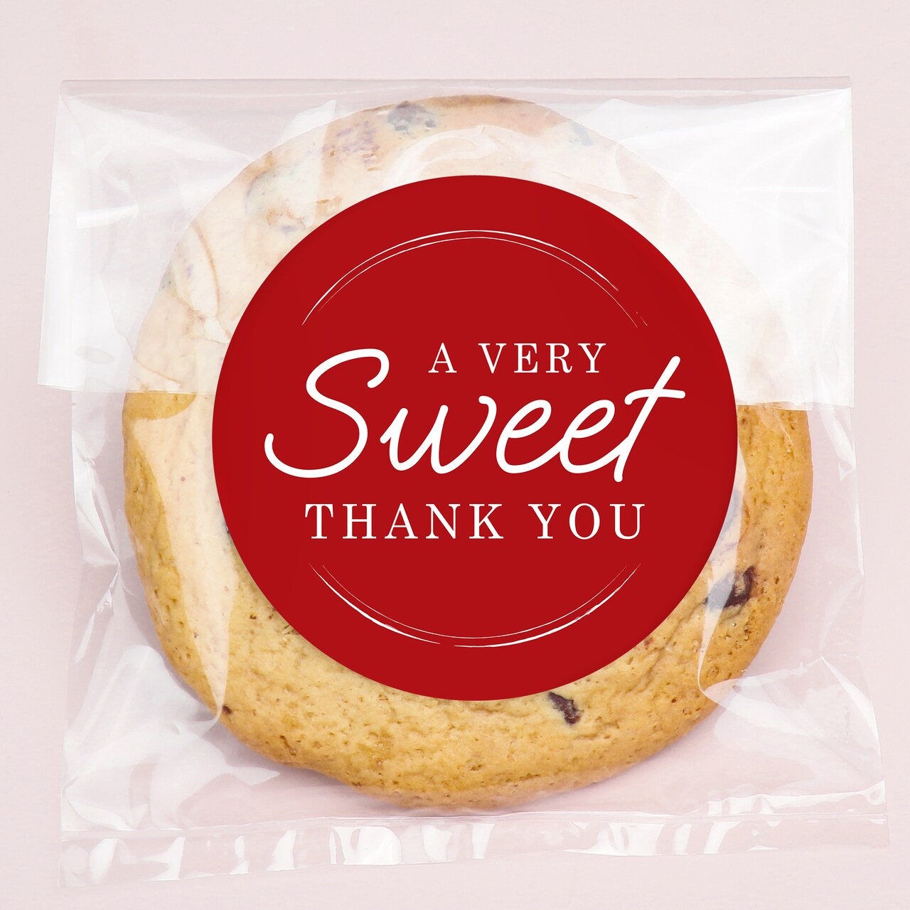 Big Dot of Happiness Cherry Red Simple Script Thank You Stickers and Clear Cookie Bags, Cellophane Treat Bags 4.25x7 Inches - 25 Count